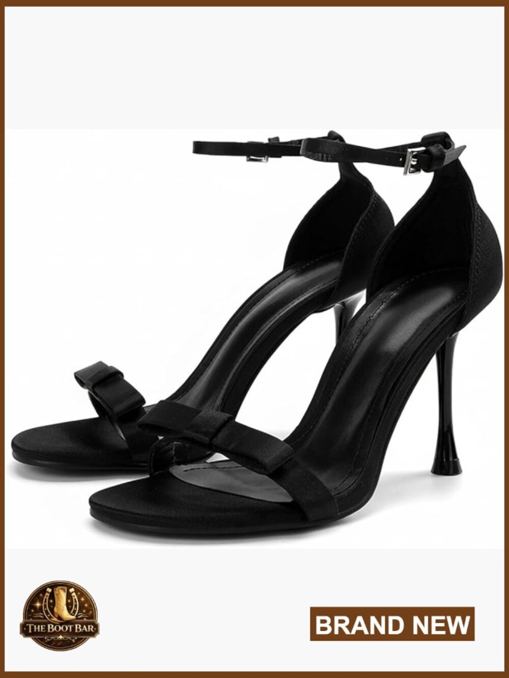 Stiletto Heeled Sandals Satin Bow Ankle Strap Open Toe Pumps